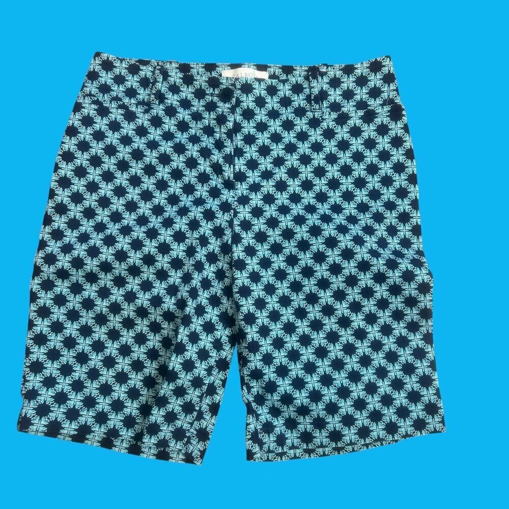 Talbots Blue and Turquoise Geometric Print Bermuda Shorts Size 4 Petite